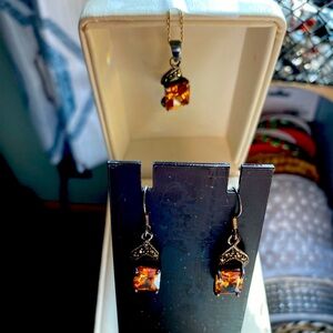 Sunset Topaz .925 necklace and earrings both marked